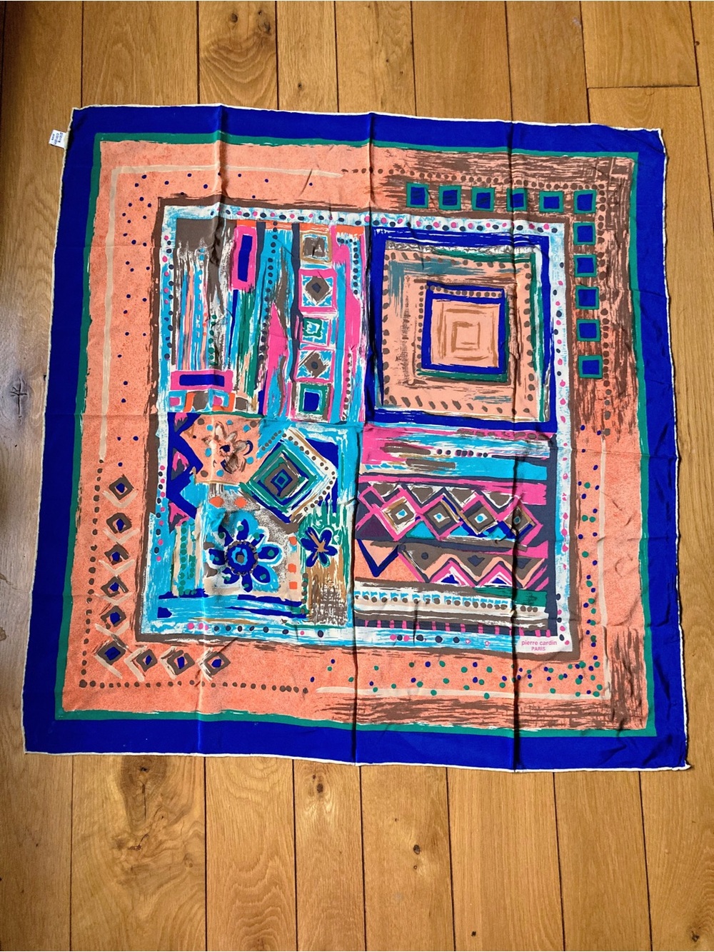 Vintage Pierre Cardin Paris 100% Silk Multicolor Abstract Print Scarf 34”x34”